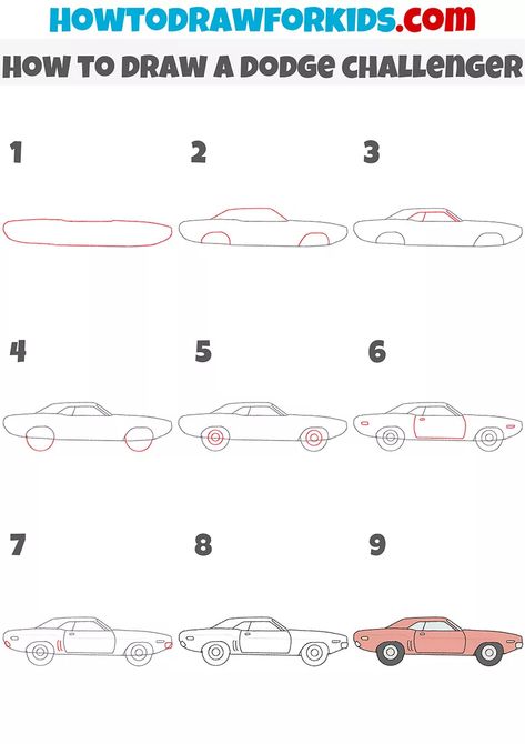 Dodge Drawing Pose, Dodge Drawing, Simple Car Drawing, Car Drawing Easy, Useful Skills, Draw Cars, Car Theme, How To Draw Steps, Car Drawing