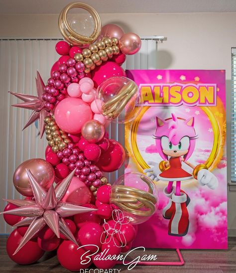 Pink Sonic, Paw Patrol Party Decorations, Sonic Birthday Party, Sonic Birthday Parties, Roblox Party, Sonic Party, Sonic Amy, Rosé Birthday, Sonic Birthday