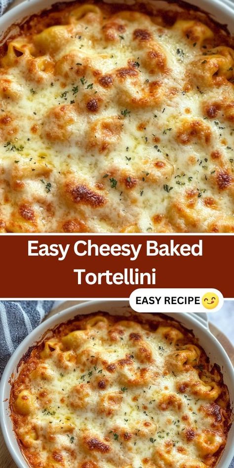 This Cheesy Baked Tortellini Casserole is a comforting, family-friendly dinner that’s perfect for busy weeknights. Made with tender cheese-filled tortellini, a rich meat sauce, and a melty mozzarella and parmesan topping, this easy-to-make casserole is ready in under an hour. Pair it with a simple salad or garlic bread for a complete meal. Ideal for those looking for a quick and hearty baked pasta dish that’s packed with flavor. Cheesy Tortellini Casserole, Tortellini Baked Casserole, Cheese Tortellini Recipes Easy, Recipes Using Tortellini, Tortellini Recipes Easy, Tortellini Pasta Bake, Easy Cheesy Baked Tortellini, Cheesy Tortellini Bake, Baked Tortellini Recipes