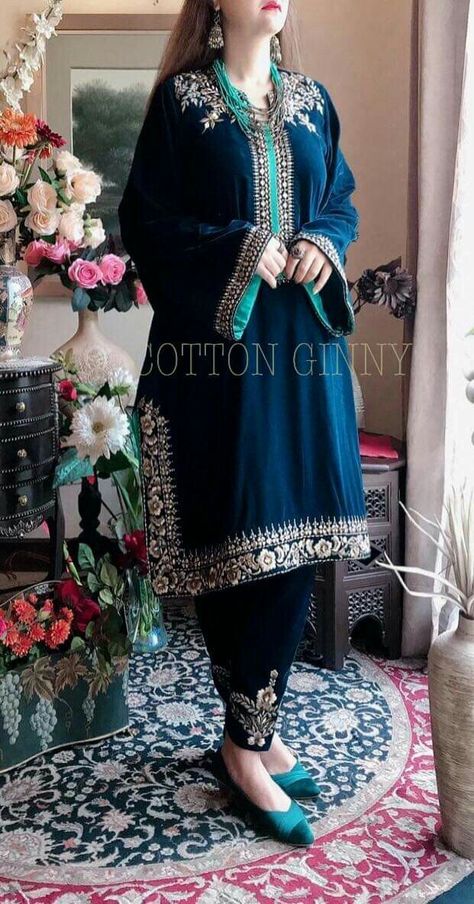 Velvet Suit Colours, Velvet Pakistani Dress, Velvet Suit Design, Pakistani Party Wear Dresses, Modest Dresses Fashion, Velvet Dress Designs, Pakistani Fashion Casual, Pakistani Dresses Casual, Pakistani Fashion Party Wear