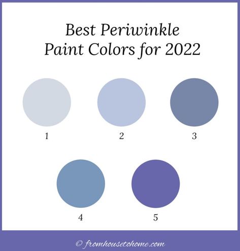 Find out the paint colors that have been chosen as the 2022 color of the year by Pantone, Benjamin Moore, Sherwin Williams and Behr. There's grey, blue, green and yellow...so lots of choice for 2022 interior design trends that will update your room decor. Periwinkle Blue Paint Benjamin Moore, Behr Periwinkle Paint, Periwinkle Bathroom Paint, Periwinkle Paint Color Benjamin Moore, Perfect Periwinkle Sherwin Williams, Benjamin Moore Periwinkle Blue, Sherwin Williams Periwinkle Paint Colors, Periwinkle Sherwin Williams, Periwinkle Door Color