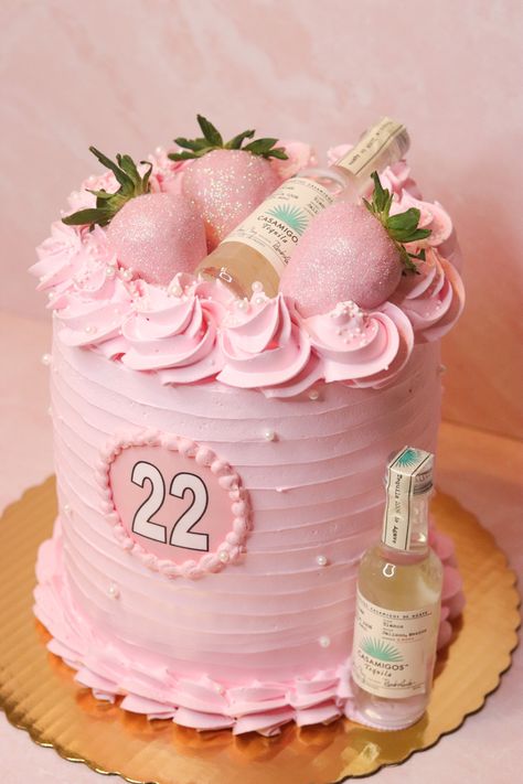 #pink #22 #birthday Pink 22 Birthday, Pink Tequila, Tequila Cake, Booze Cake, Pink Birthday Party Decorations, 22 Birthday, 21st Bday Ideas, 21st Birthday Cakes, Pink Birthday Party