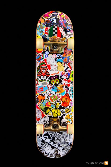 Skate deck sticker bomb. Skate Bord, Skateboarding Aesthetic, Longboard Design, Skateboarding Tricks, Skateboard Aesthetic, Skateboard Deck Art, Skateboard Art Design, Star Wars Stickers, Skate Girl