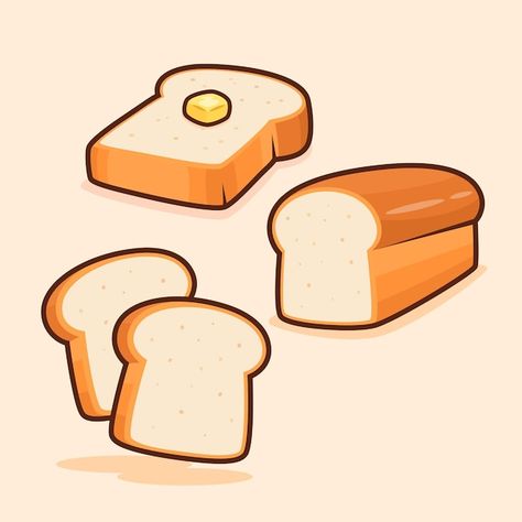 Cartoon Loaf Of Bread, Bread Reference Drawing, Loaf Drawings, Toast Bread Drawing, Bread Loaf Illustration, Kawaii Bread Drawing, Slice Of Bread Tattoo, Bread Cartoon Drawing, Bread Cute Drawing