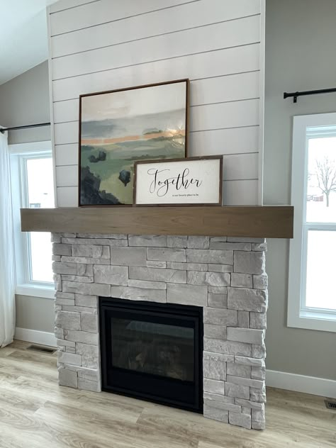 Fireplaces With Shiplap And Stone, Stone And Shiplap Fireplace With Tv, Shiplap And Stone Fireplace, Stone And Shiplap Fireplace, Stone For Fireplace, Tv Mantle, Fireplace Mantle Ideas, Sunroom Remodel, Stone Fireplace Wall