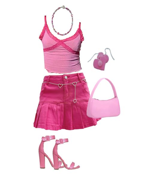 Pink Clothes 2000s, Early 2000s Pink Outfit, Pink 2000s Fashion, Barbie Asthetics Outfits, Barbiecore Outfits Aesthetic, Pink Barbie Aesthetic Outfits, Pink Outfit Board, Pink 90s Outfit, Barbiecore Clothes