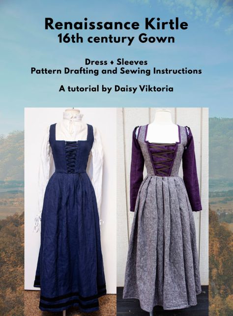 renaissancekirtleinnercover Elizabethan Dress, Medieval Dress Pattern, Dress Sewing Patterns Free, Medieval Clothes, Dresses By Pattern, Fest Outfits, Costume Tutorial, Dress Patterns Free, Gown Pattern