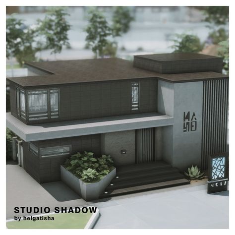 helgatisha : STUDIO SHADOW Sims 4 Modern House, San Myshuno, Sims 4 Studio, Brooklyn Apartment, Sims 4 House Design, Sims House Plans, Modern Staircase, Sims 4 Build, Sims 4 Houses