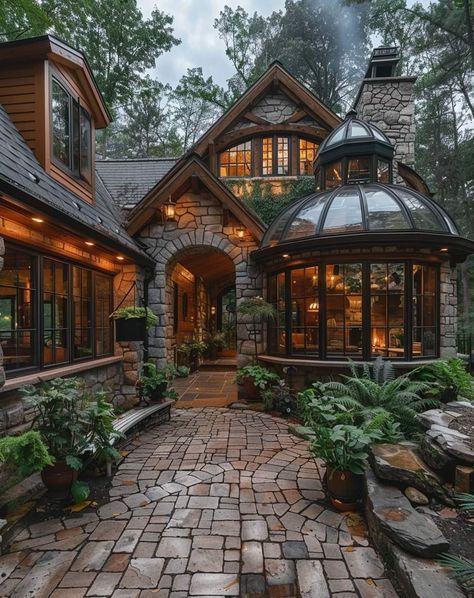 Large Craftsman Style Homes, Rock And Wood House, Houses With Skylights, Victorian Mountain Home, Dream House Cottagecore, Wooden And Stone House, German Houses Traditional, Cool House Designs Architecture, Different Types Of Architecture