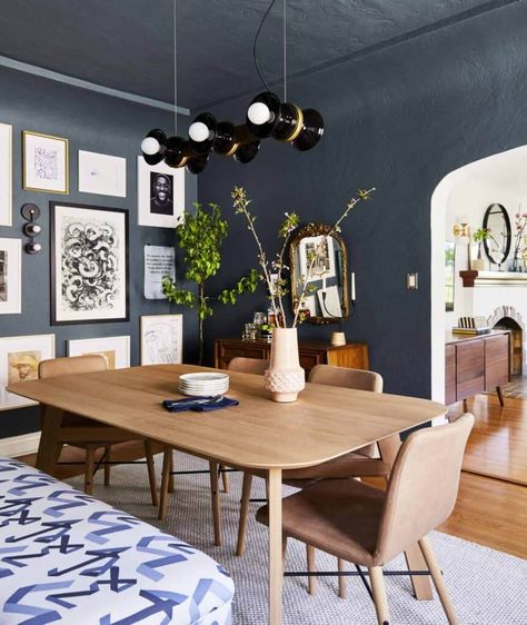 Inchyra Blue, Living Room Reveal, Dining Room Makeover, Blue Paint Colors, Green Paint Colors, Emily Henderson, Rooms Reveal, Painted Ceiling, Green Paint