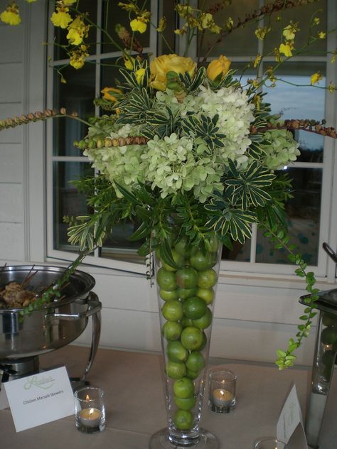 #floral arrangement #limes Bufette Ideas, Silk Floral Arrangements, Vase Arrangements, Beautiful Flower Arrangements, Deco Floral, Center Pieces, Floral Display, Arte Floral, Floral Centerpieces