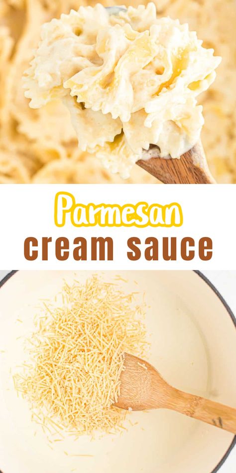 This parmesan cream sauce is an easy and flavorful 10 minute cheese sauce that is perfect for serving with any kind of pasta! Best Pasta Cream Sauce, Pasta With Cream Sauce Recipes, White Pasta Sauce With Heavy Cream, Light Cheese Sauce, Easy Parmesan Cream Sauce, White Parmesan Cream Sauce, Creamy Butter Pasta Sauce, Pasta With Parmesan Cream Sauce, Noodles With Cream Sauce