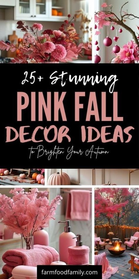 25 Magical Pink Fall Decor Ideas to Brighten Your Autumn 54 Fall Decor 2024, Pink Fall Decor, Pastel Autumn, Fall Bathroom Decor Ideas, Pink Table Settings, Pink Office Supplies, Pink Thanksgiving, Fall Bathroom Decor, Pink Autumn