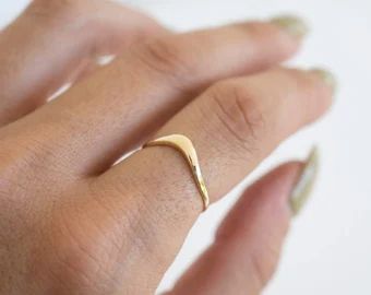 View Wedding Band by VicStoneNYCJewelry on Etsy V Shaped Ring, Triangle Diamond Ring, Gold Ring Simple, Unique Diamond Wedding Bands, Simple Gold Ring, Simple Diamond Ring, Curve Ring, Gold Rings Simple, Gold Rings Stackable