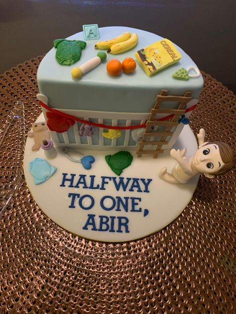 Abir’s 6 month old birthday 6 Month Old Cake Half Birthday, 6 Months Old Cake, 6 Month Birthday Cake Boy Baby, 6th Month Birthday Ideas, 6 Month Old Birthday, 6th Month Birthday Cake, 6 Month Birthday Cake, Tort Baby, Halfway To One