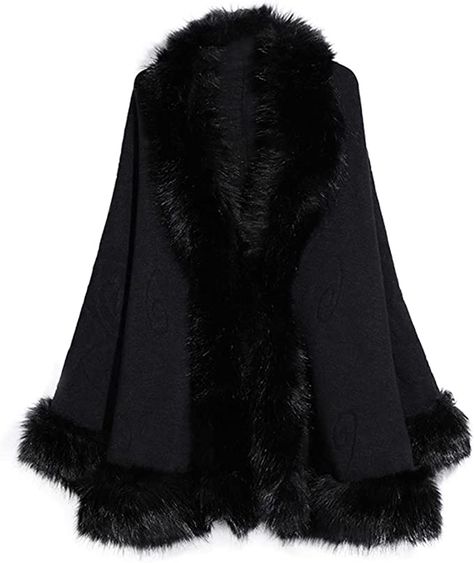 Kelaixiang Faux Fox Fur Shawls Jackets Bridal Cape Coats Wraps Winter Scarves (Black) at Amazon Women's Coats Shop Black Cape Coat, School Costume, Winter Fur Coats, Winter Scarves, Black Shawl, Black Cape, Black Winter Coat, Bridal Cape, Fur Shawl