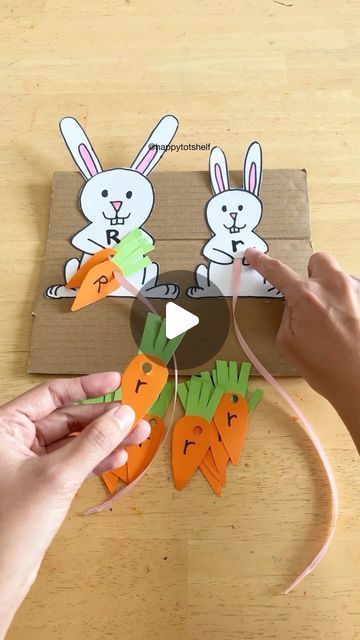 Fynn Sor | Happy Tot Shelf on Instagram: "Adorable rabbit activity for little ones to master the letter R! Sort the uppercase and lowercase letter R and threading carrots through the matching rabbits. 🥕🐇 👉🏻 Suitable for ages 2 to 5.  ❤️ If you love this letter activity, comment ‘LETTERS’ below, and I’ll send you a list of our favourite letter learning activities! . . #learningisfun #handsonlearning #kidsactivities #preschoolactivities #toddleractivities #earlylearning" R Letter Activity, Letter R Activity For Preschoolers, Letter R Toddler Activities, Letter R Recognition Activities, Carrot Craft Preschool, Rabbit Activities For Preschool, R Activities For Preschool, Letter R Activity, Letter R Activities For Preschool