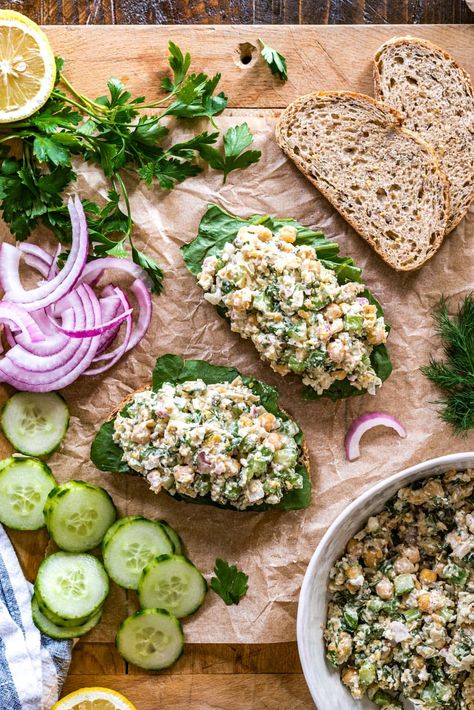 This Smashed Chickpea Salad features crisp veggies, tangy feta, briny capers and loads of fresh herbs, tossed with protein-packed chickpeas in a zingy lemon dressing. The perfect vegetarian lunch, dinner or cookout side dish. Made with just 8 simple ingredients and ready in 15 minutes! Chickpea Salad With Feta, Smashed Chickpea Salad, Smashed Chickpea, Cookout Sides, Cookout Side Dishes, Vegetarian Lunch, Chickpea Salad, Chickpeas, Fresh Herbs