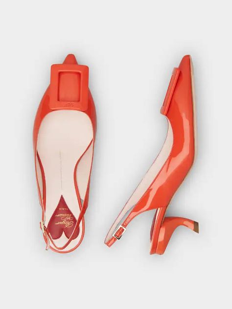 Virgule Lacquered Buckle Slingback Pumps in Patent Leather Orange Woman RVW63831440D1P37G842 | Roger Vivier Infinity Dress Patterns, Jeweled Bag, Pointy Heels, Roger Vivier, Loafer Mules, Orange Leather, Best Bags, Slingback Pump, Pump Sandals