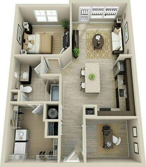 Small House Layout, House Decorating Ideas Apartments, Tiny House Loft, House Floor Design, Apartment Floor Plans, Apartment Layout, House Layout Plans, Tiny Cabin, Apartment Plans