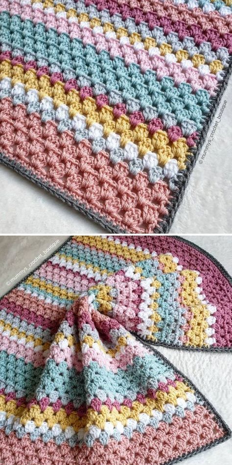 Granny Stripe Blanket by Mummys_Crochet_Boutique Free Granny Stitch Crochet Pattern, Border For Granny Stripe Blanket, Granny Stripe Blanket Border, Granny Stripe Crochet Blanket, Granny Stitch Blanket Pattern, Granny Square Baby Blanket Crochet, Granny Stripe Crochet Pattern Free, Beginner Crochet Projects Blankets, Gender Neutral Baby Blanket Crochet