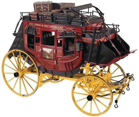 Franklin Mint 1/16 Scale Die Cast Wells Fargo & Company Overland Stagecoach Model with Four Books on the Wells Fargo Express Wells Fargo Stagecoach, Miniature Wagon, Old West Town, Horse Drawn Wagon, Old Wagons, Wooden Wagon, Chuck Wagon, American Frontier, Slot Car Tracks