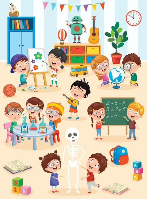 Preschool Illustration, Classroom Illustration, Preschool Pictures, Classroom Pictures, Classroom Clipart, Picture Composition, School Illustration, Illustration Art Kids, Preschool Activities Toddler