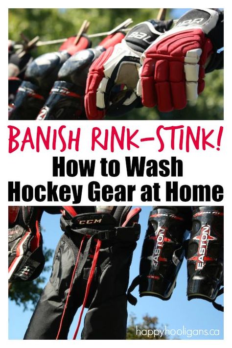 How to Get the Disgusting Stink Out of Your Hockey Gear At Home Hockey Gear Storage In Garage, How To Wash Hockey Equipment, Cleaning Hockey Equipment, Washing Hockey Equipment, Diy Hockey Drying Rack, Hockey Drying Rack Diy, Hockey Gear Drying Rack, Hockey Equipment Drying Rack, Hockey Gear Storage