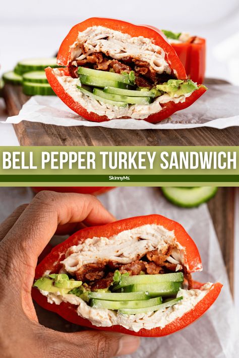 Bell Pepper Turkey Sandwich Bell Pepper Sandwich, Chat Recipes, Fasting Lifestyle, Harvest Thyme, Food Substitutes, Turkey Sandwiches Recipes, Sandwich Wraps Recipes, Healthy Sandwich, Pepper Sandwich