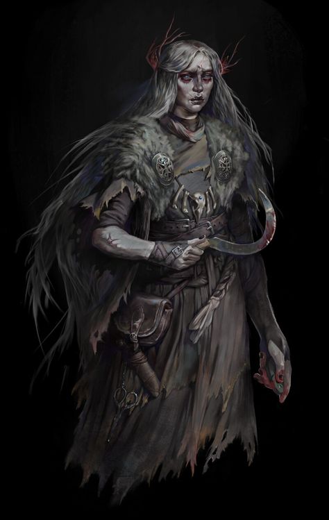 Norse Witch Art, Undead Character Art, Fantasy Traveler, Warlock Dnd, Dnd Character Inspiration, Dnd Npc, Humanoid Creatures, Forest Elf, Supernatural Beings