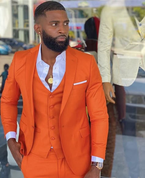 Tuxedo Prom, Orange Suit, Men's Business Suits, Bold Dresses, Vest And Tie, Prom Suits, Tuxedo Dress, Tuxedos, Business Suit