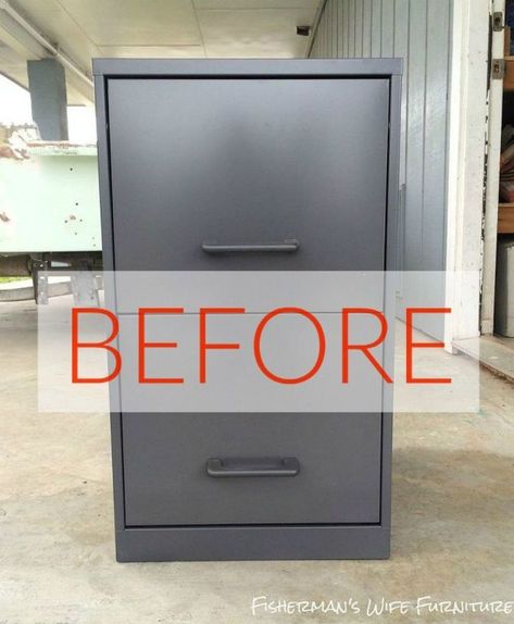 Metal Filing Cabinet Makeover Diy, Decorating File Cabinets, Filing Cabinet Repurpose, Filing Cabinet Ideas, Painted File Cabinets, Cabinet Makeover Diy, File Cabinet Makeover, Tool Box Diy, File Cabinet Desk