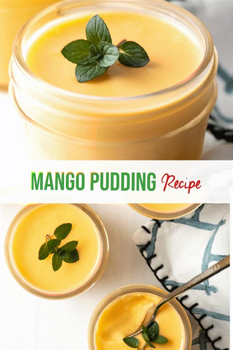 Mango Pudding Recipe - This wonderfully sweet and perky Chinese dessert has become popular worldwide, and it's no surprise why. It's a decadent, fruity and delicious creamy treat - but is totally dairy free! Chinese mango pudding is naturally gluten-free and can even be made as a vegan dessert recipe with just one simple swap. Enjoy with fresh mint for a cool, sweet and refreshing summer dessert! | A Spicy Perspective Mango Pudding Recipe, Chinese Dessert Recipe, Vegan Dessert Recipe, Tofu Pudding, Mango Dessert Recipes, Mango Pudding, A Spicy Perspective, Mango Dessert, Chinese Dessert