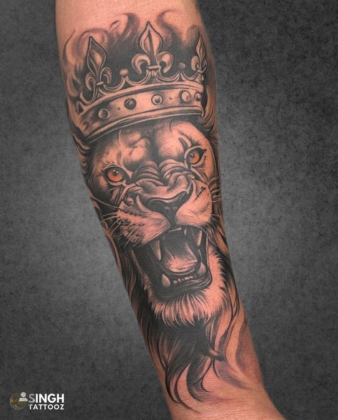 Egyptian Lion Tattoo, Lion And Crown Tattoo Design, Lion With Crown Tattoo Design, Lion Head Dress Tattoo, England Lion Tattoo, Lion Wearing Crown Tattoo, Family Tattoos For Men, Shiva Tattoo Design, Buddha Tattoos