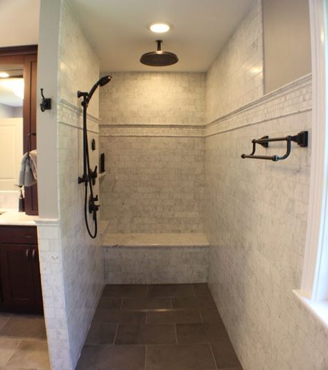 Showers Without Doors, Doorless Shower, Master Shower, Bathroom Redesign, Bad Inspiration, Master Bath Remodel, Bathroom Remodel Designs, Bathroom Remodel Shower, Dream Bathrooms