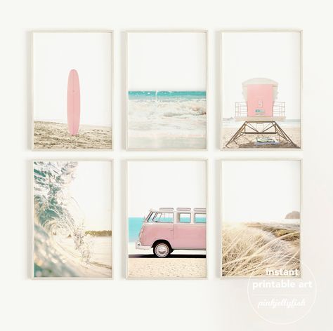 Teen Beach Room, Combi Van, Beach Room Decor, Surf Room, Room Decor Dorm, Beach Themed Bedroom, Pastel Room Decor, Beach Prints, Coastal Room