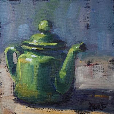 cathleen rehfeld • Daily Painting: Odd Little Green Teapot - sold Canvas For Beginners, Daily Painting, Painting Still Life, Still Life Art, Pastel Art, Still Life Painting, Art Plastique, Art Oil, Painting Projects