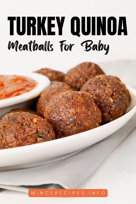 Indulge in these delicious and hearty Quinoa and Turkey Meatballs! Made with lean ground turkey, nutritious quinoa, and flavorful herbs and spices, they're easy to make and bursting with flavor. Perfect for a satisfying meal any day of the week! #TurkeyMeatballs #QuinoaRecipes #HealthyEating Ground Turkey Toddler Recipes, Meatballs For Baby, Sweet Potatoes For Baby, Turkey Quinoa Meatballs, Meat For Babies, Quinoa Meatballs, Turkey Quinoa, Turkey Meatballs Recipe, Turkey Mince Recipes