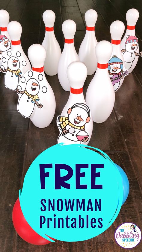 Turn your bowling toy set into a snowman themed game. Use this snowman bowling game for speech and language goals. Free Snowman Printables, Snowman Bowling, Snowman Printables, Sneezy The Snowman, Snowman Printable, Snowman Games, Bowling Toys, Winter Speech Therapy, Printable Snowman