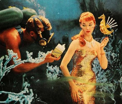 Parliament Cigarette ad, 1956 Weird Vintage, Pin Up Posters, Water Nymphs, Mermaids And Mermen, Vintage Mermaid, Chappell Roan, Mermaid Art, Cat Sitting, Sirens