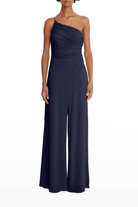 T36R2 Halston Camryn Ruched Wide-Leg Jumpsuit Wedding Day Outfit, Elegant Gowns, Pleated Jumpsuit, One Shoulder Jumpsuit, Groom Dresses, Strapless Jumpsuit, White Off Shoulder, Ruched Bodice, Gowns Of Elegance