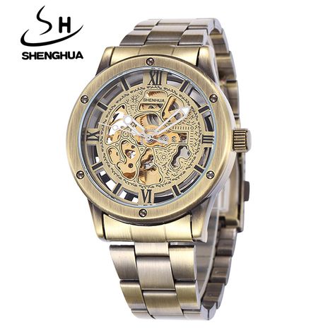 Shenhua Mechanical Mens Watches Top Brand Luxury Retro Bronze Skeleton Automatic Mechanical Skeleton Watch Reloj Hombre Relogio #RetroMens Wristwatch Vintage, Mechanical Watch Men, Skeleton Watches, Men's Watches Luxury, Stainless Steel Band, Skeleton Watch, Metal Bracelets, Wristwatch Men, Mechanical Watch