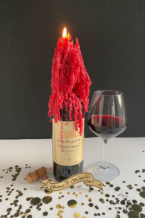 You can make a DIY chianti candle holder out of almost any type of wine bottle. Just choose a drippy candle—they come in no-drip and drip versions—to get that classic, wax-covered look. Candle Wax Dripping Wine Bottles Diy, Drippy Candles, Wine Bottle Candle Holder, Wine Candle, Candle Wax Dripping, Bottle Candle Holder, Wine Bottle Vases, Chianti Wine, Bottle Candle