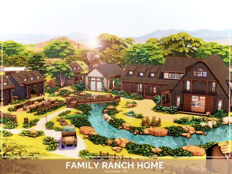 The Sims Resource - Family Ranch Home Sims4 Ranch House, Country Home Sims 4, The Sims 4 Ranch House, Sims 4 Ranch House Layout, Sims 4 Ranch Style House, Sims 4 Ranch House, Sims 4 Farmhouse, Sims 4 Ranch, Small Ranch House