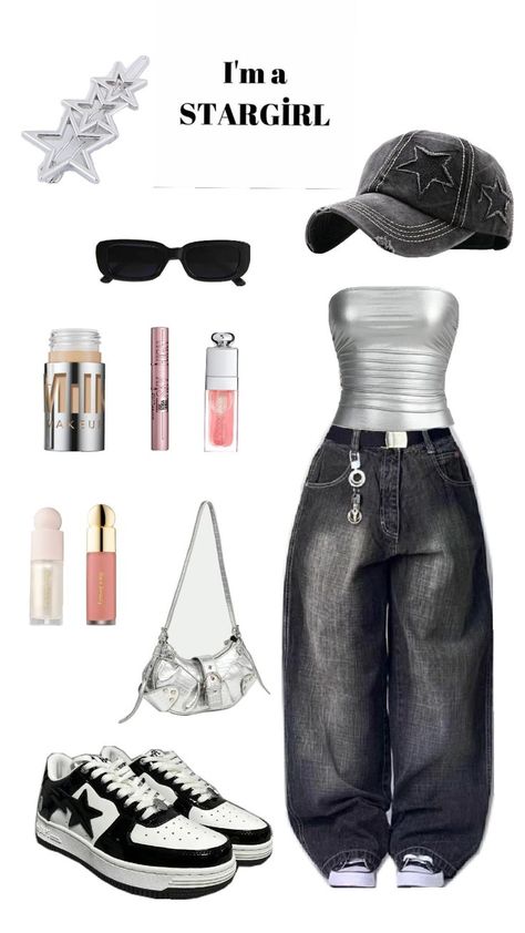 star girl aesthetic outfit silver y2k Star Girl Aesthetic Outfits, Star Girl Aesthetic, Silver Y2k, College Closet, Retro Styles, Outfits Y2k, Aesthetic Outfit, Star Girl, Aesthetic Outfits