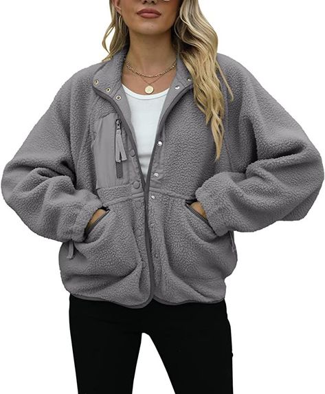 Cozy Long Sleeve Sherpa Hooded Jacket, Warm Sherpa Long Sleeve Outerwear, Brown Sherpa Fleece Jacket With Long Sleeves, Long Sleeve Sherpa Fleece Jacket With Pockets, Sherpa Long Sleeve Outerwear, Outfits Athletic, Fleece Cardigan, Fleece Jacket Womens, Pleated Tennis Skirt