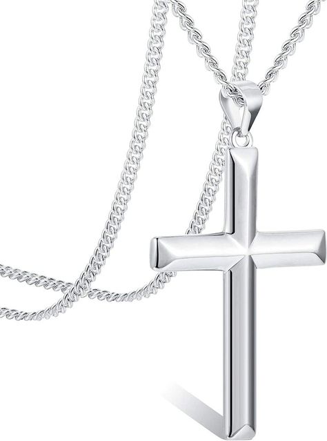 925 Sterling Silver Cross Pendant Necklace for Men Women Silver Strong Durable Curb Cuban Chain Crucifix Pendant Necklace Jewelry 16-24 Inches Silver Cuban Chain, Chain Necklace Men, Cuban Chain Necklace, Necklaces For Men, Cross Necklaces, Sterling Silver Cross Pendant, Gold Chains For Men, Silver Cross Pendant, Mens Chain Necklace