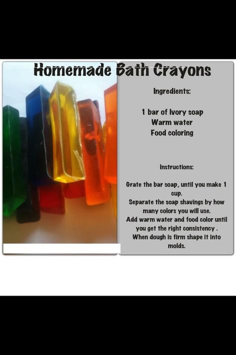 Amazingly simple and very similar to the recipe I use to make hand soap from an Ivory bar. Definitely going to make these! Bath Crayons, Crafts Homemade, Homemade Bath, Bath Time Fun, Homemade Bath Products, Toddler Fun, Fun Crafts For Kids, Home Made Soap, Back To Nature