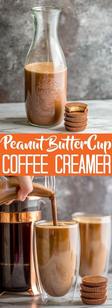 Homemade Peanut Butter Cup Coffee Creamer | Reese's peanut butter cup | homemade coffee creamer | peanut butter recipes | chocolate recipes | peanut butter and chocolate Coconut Recipe, Homemade Coffee Creamer, Homemade Peanut Butter Cups, Coffee Creamer Recipe, Creamer Recipe, Peanut Butter Candy, Chocolate Peanut Butter Cookies, Homemade Coffee, Homemade Peanut Butter