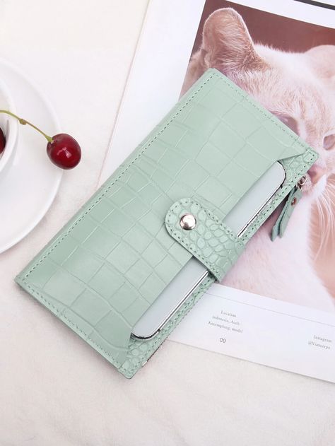 Random Crocodile Embossed Snap Button Long Wallet | SHEIN South Africa Simple Wallet, Tassels Decor, Pocket Card, Printed Purse, Pink Cards, Classic Card, Crocodile Print, Croc Print, Card Organizer